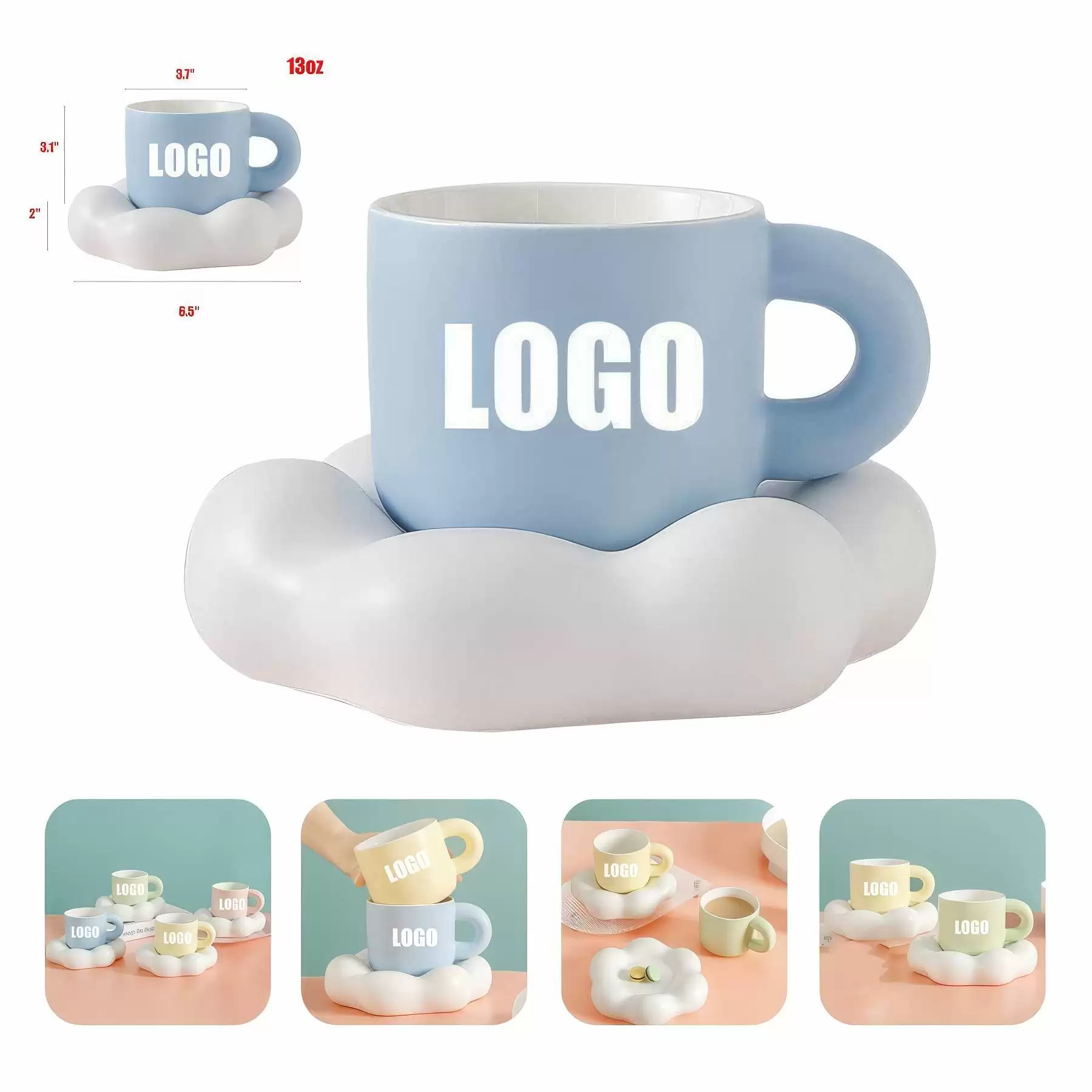 Custom Creative Cute Fat Handle Cup with Saucer