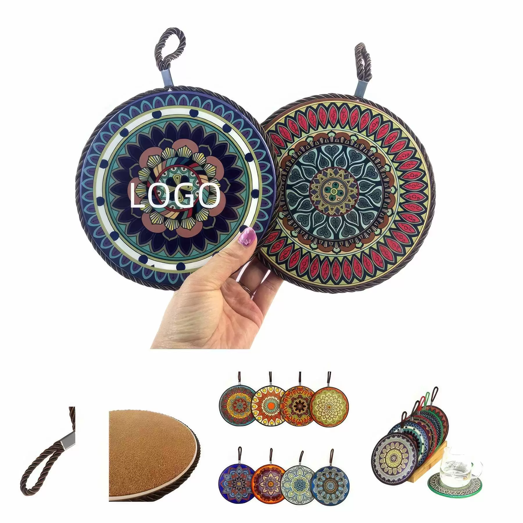 Custom 7 inch Ceramic Trivet with Hanging Loop