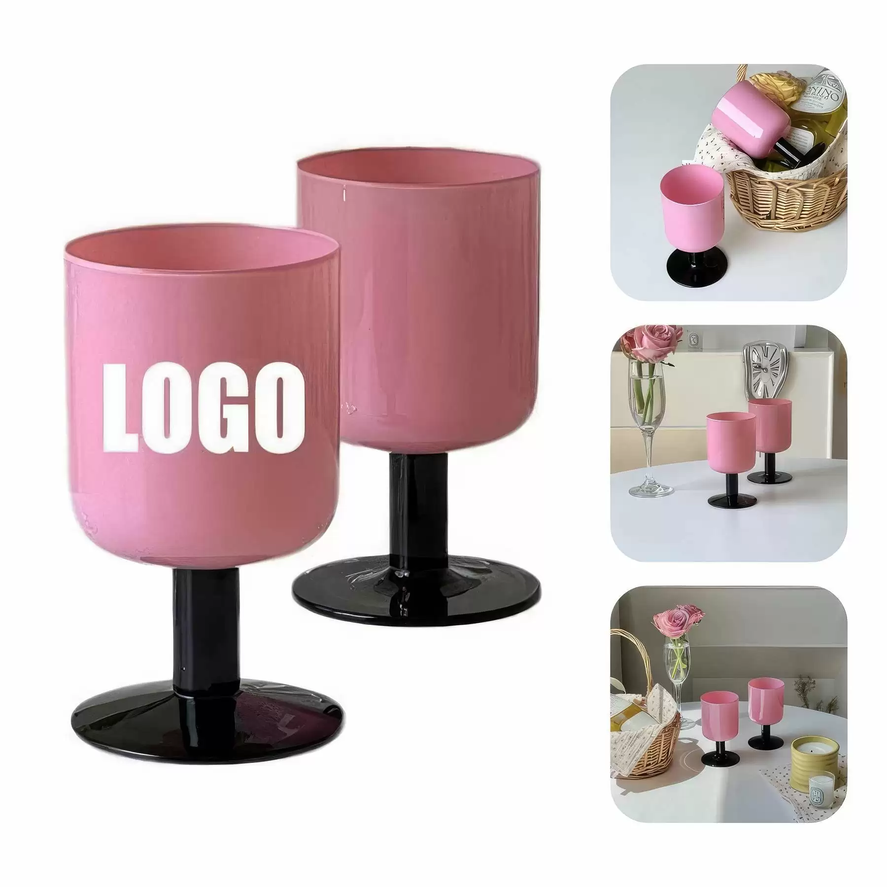 300ml 10oz Pink Black Glass Goblet Wine Cocktail Cup