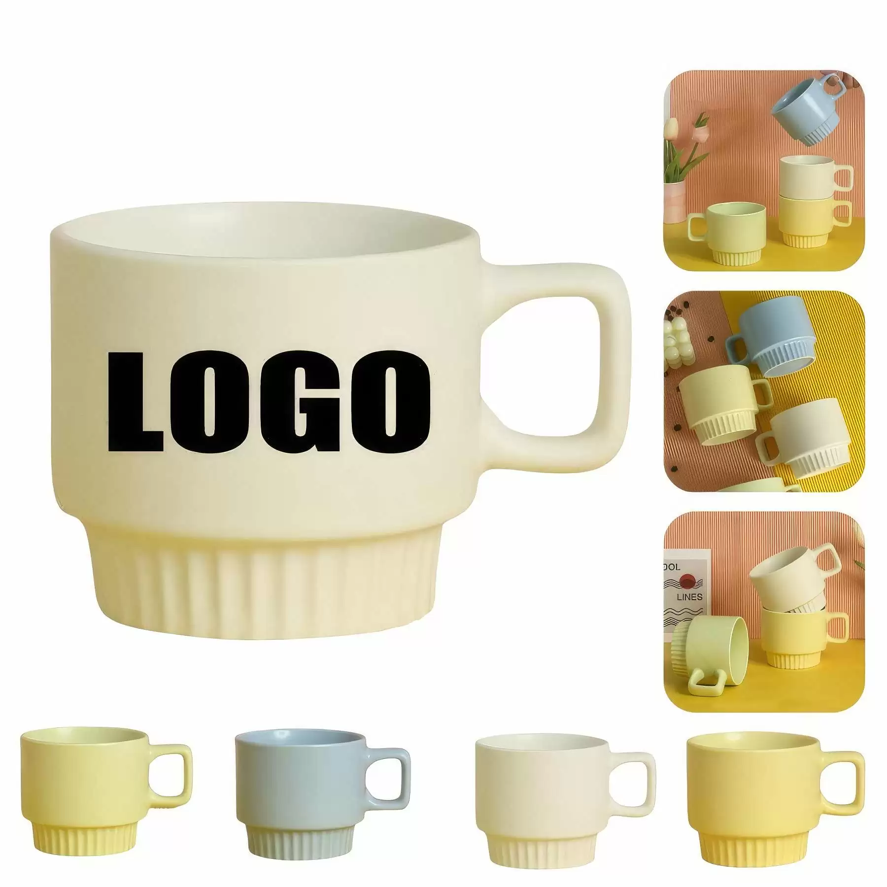 350ml 11.8oz Ceramic Stackable Coffe Mug & Gift Cup