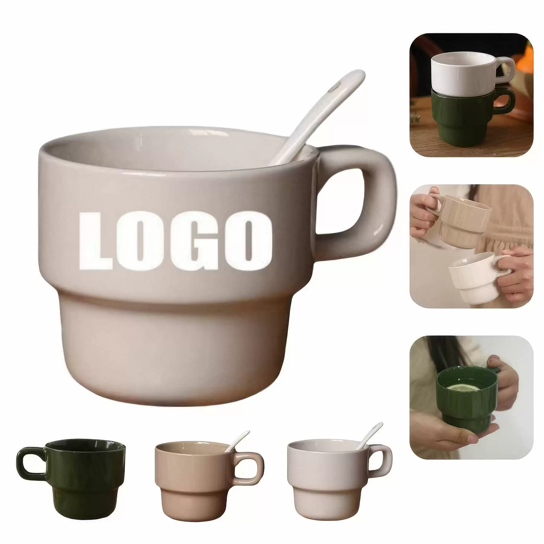 300ml 10oz Ceramic Stackable Coffe Mug & Glossy Gift Cup