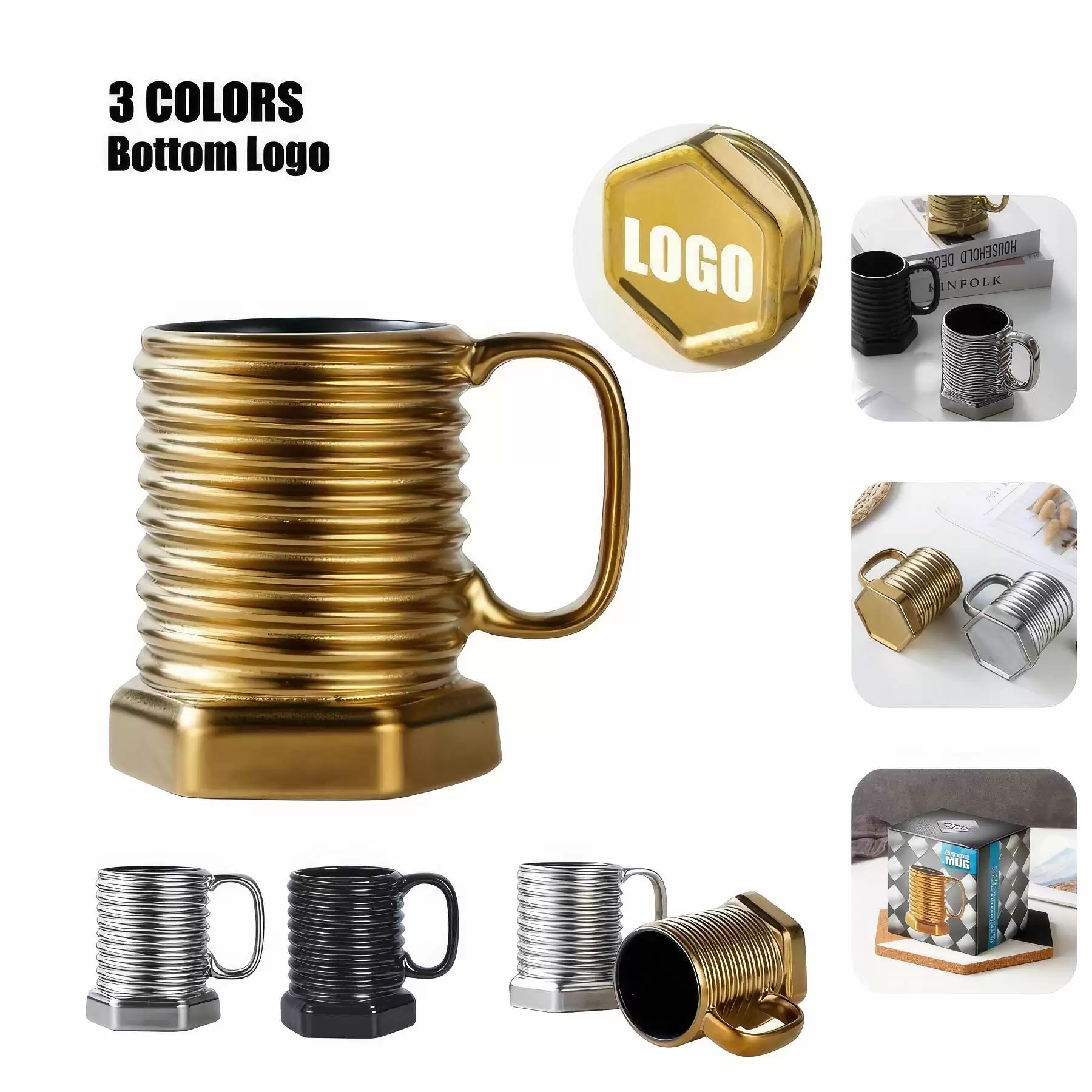 12.8oz Ceramic Electroplate Screw Coffee Mug Gift Cup