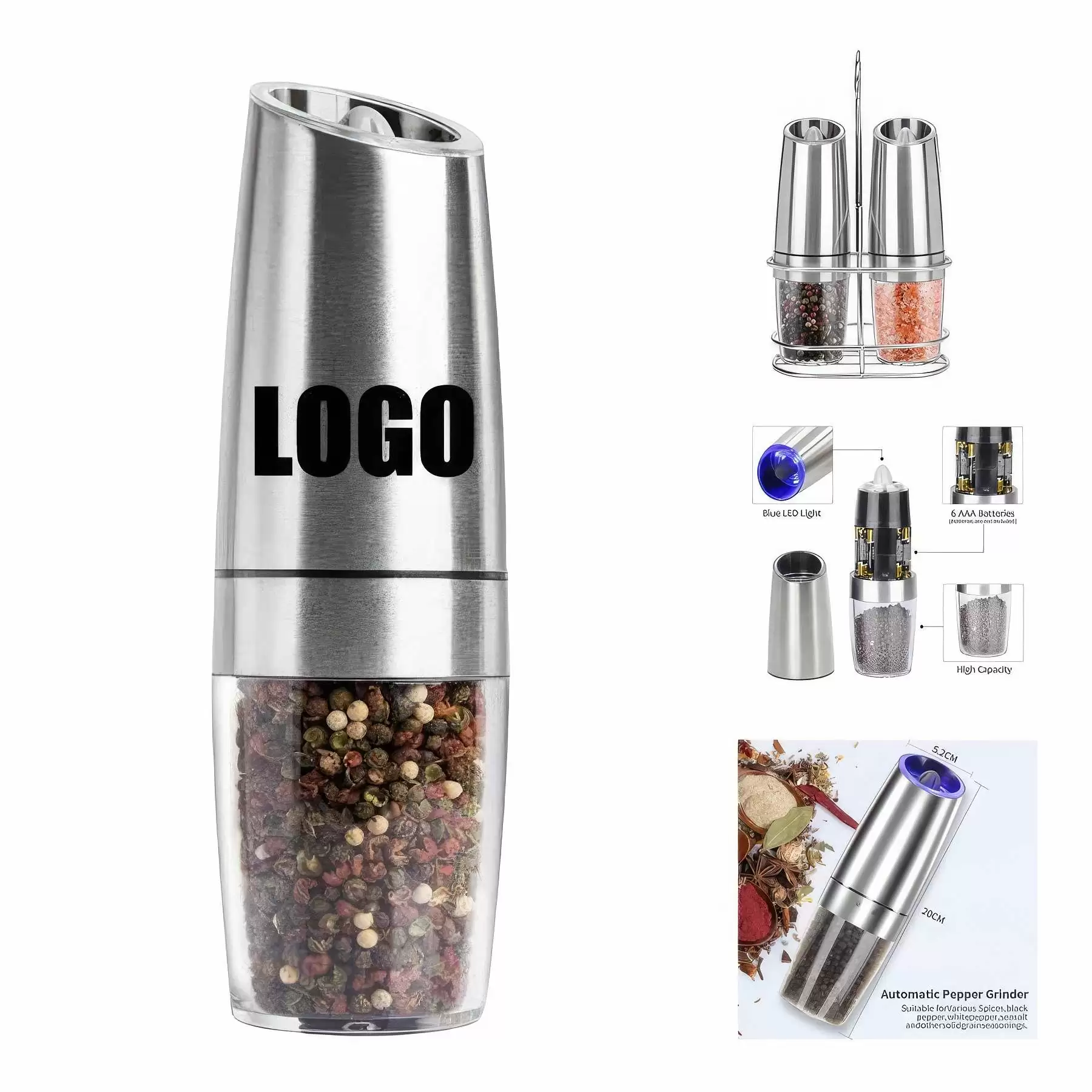 Gravity Electric Salt Mill Pepper Grinder with LED Light