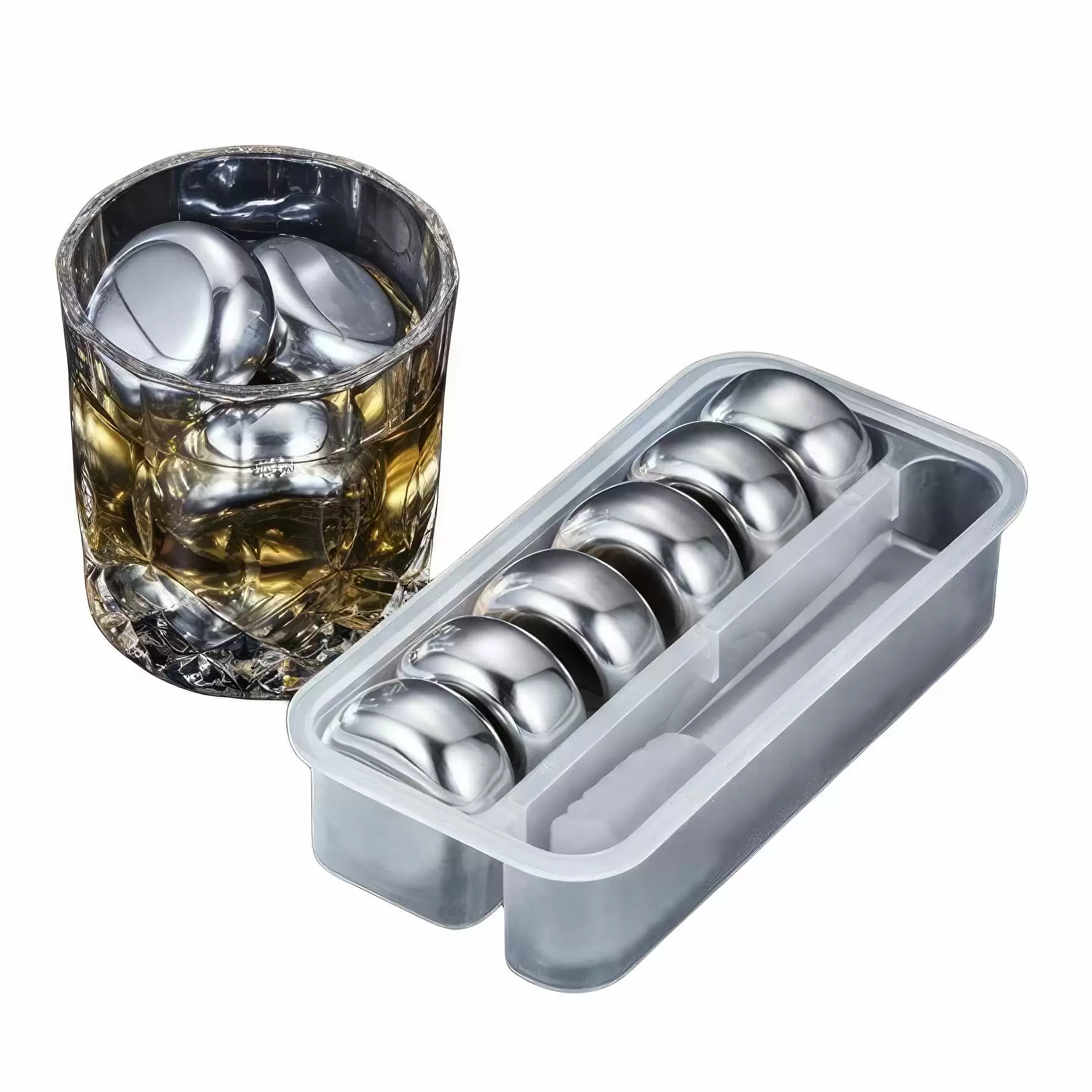 Custom 304 Stainless Steel Ice Cube 6-Pcs with Tong Set - Image 2