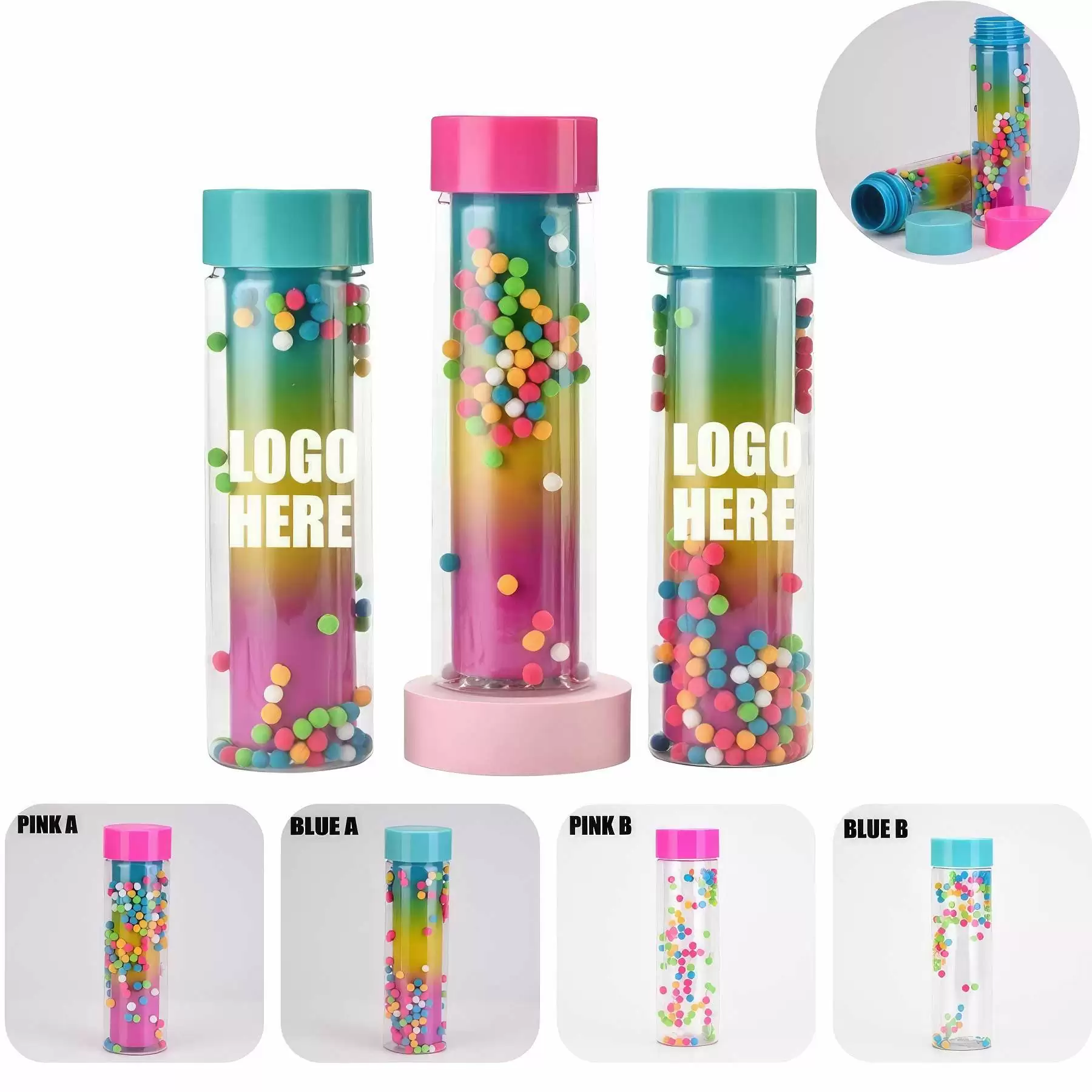 16.9oz 2-Layer Plastic Bottle with Colorful Fluffy Balls