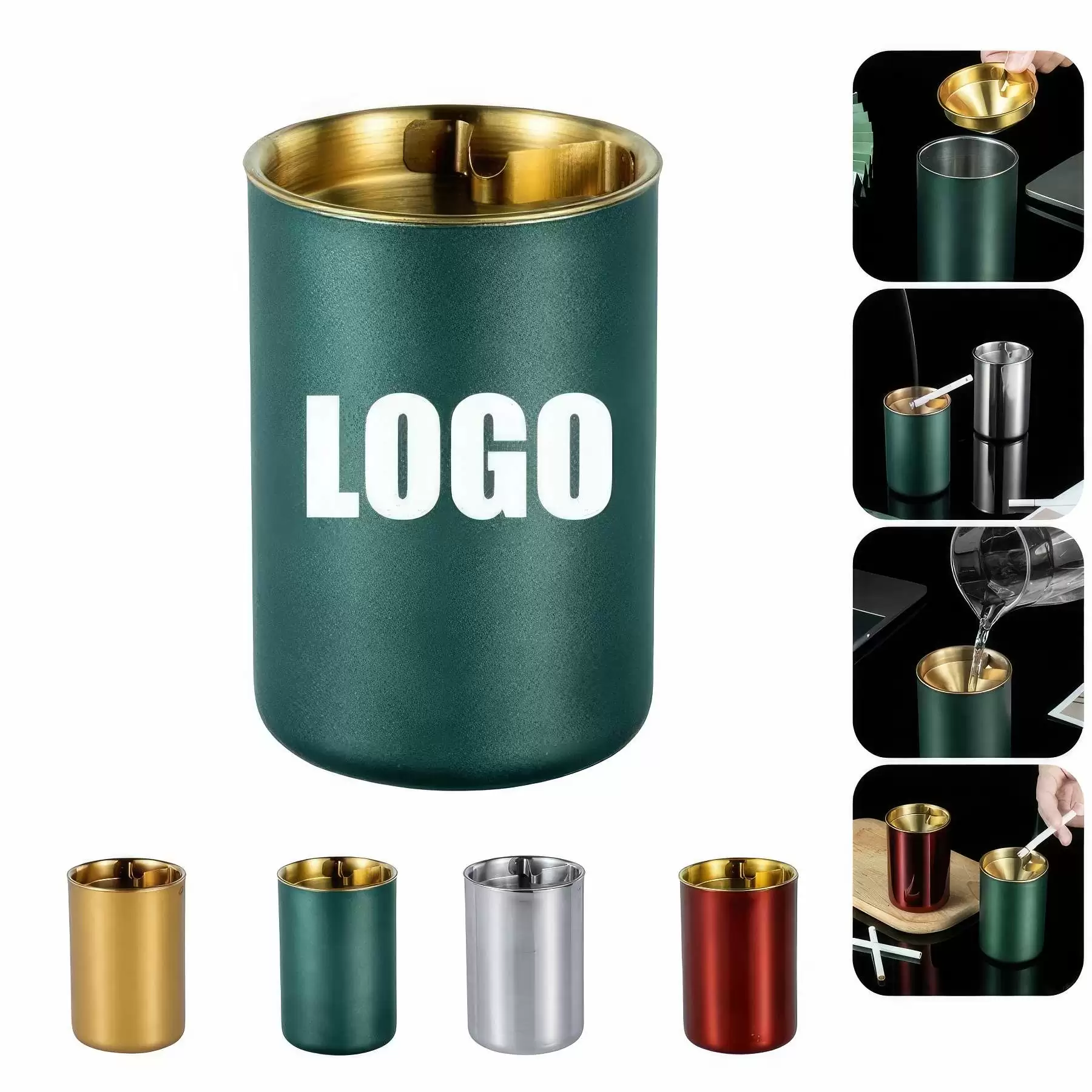 Custom Stainless Steel Car Office Gift Cigarette Ashtray: Double Layer