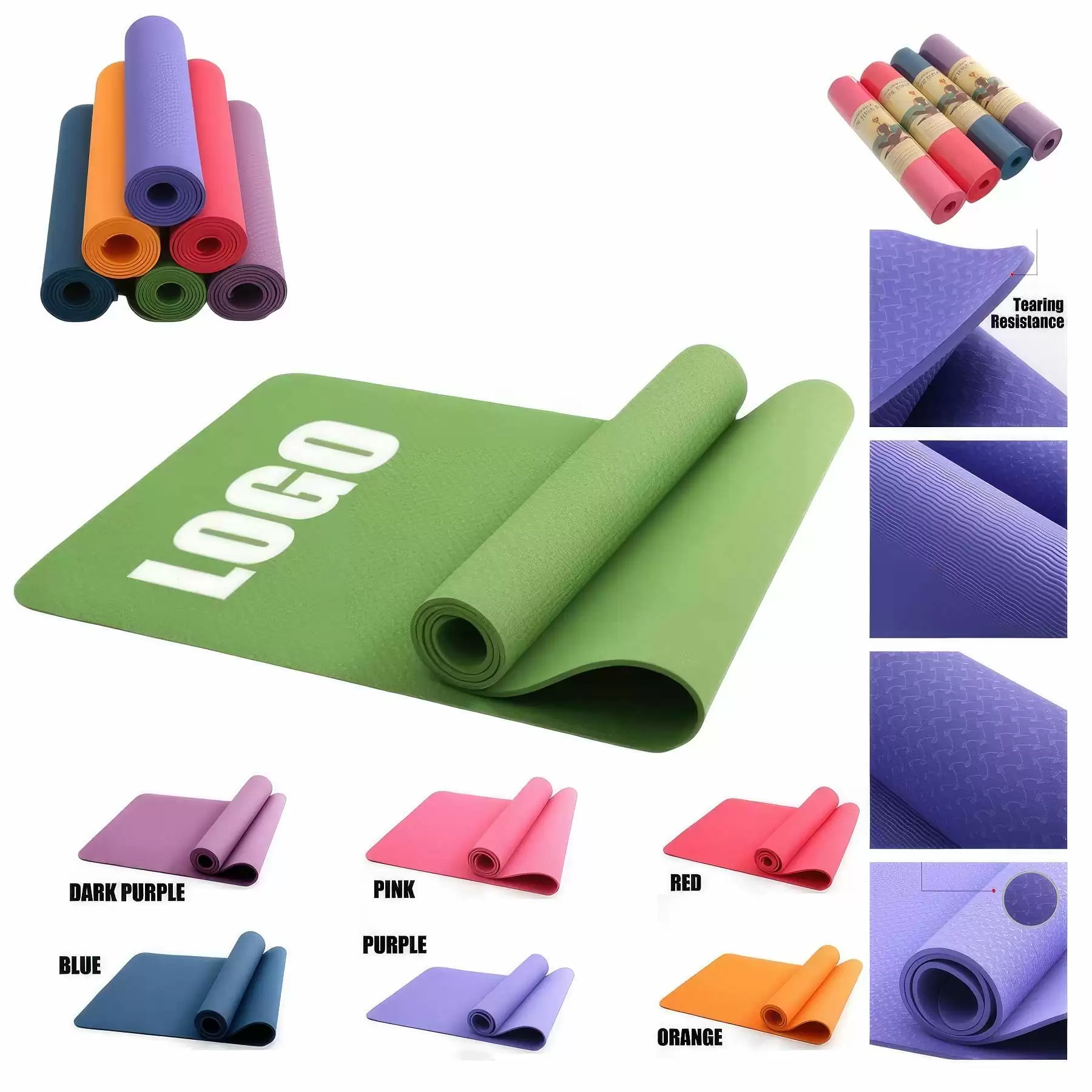 Solid Color TPE Yoga Fitness Pilates Sports Training Mat