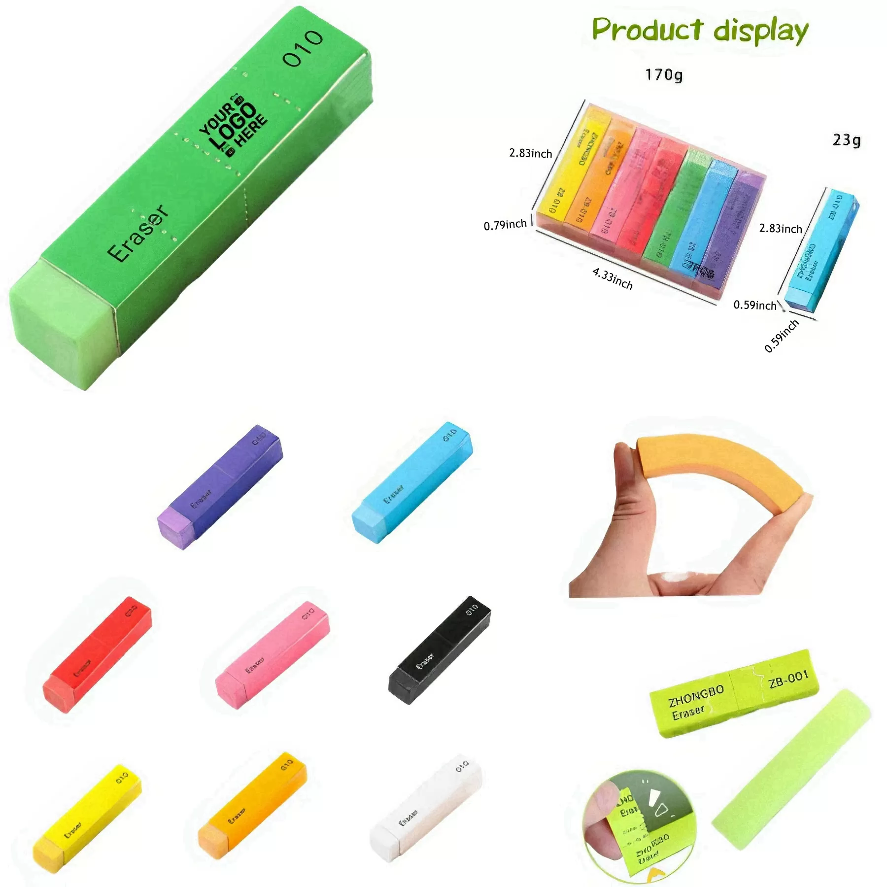 Wholesale Boxed Long Colored Eraser