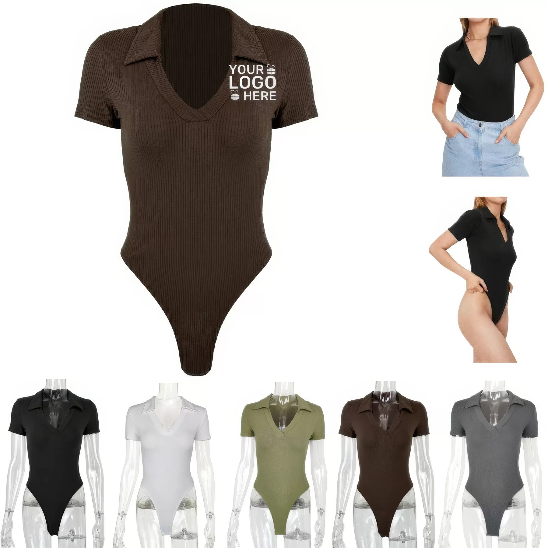 Polo Neck Sexy Short-Sleeved Onesie