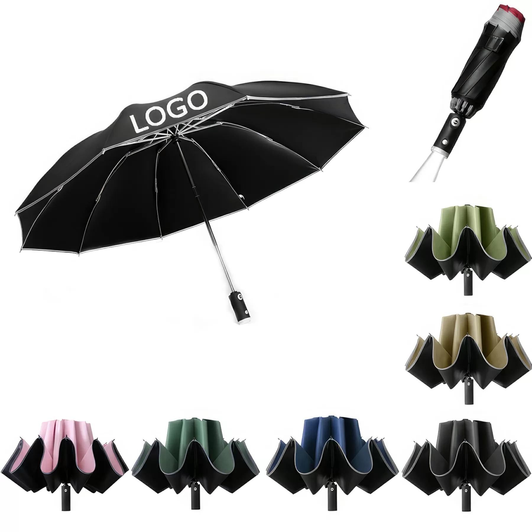 LED Business Three Fold Automatic Umbrella